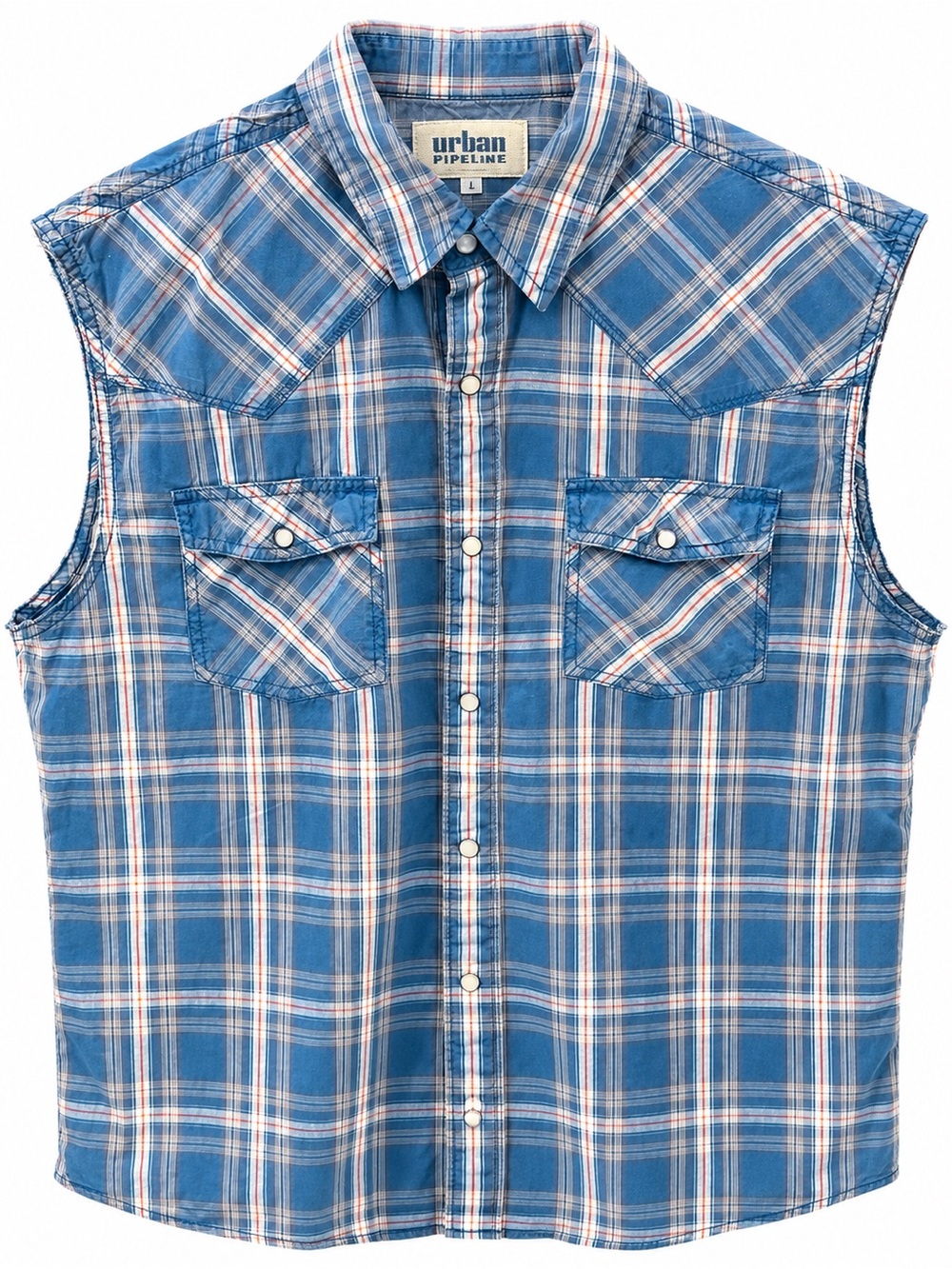 Urban Pipeline Blue Plaid Sleeveless Button-Up Shirt